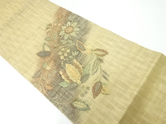JAPANESE FUKURO OBI / WOVEN FLOWER ARABESQUE / BY WATABUN